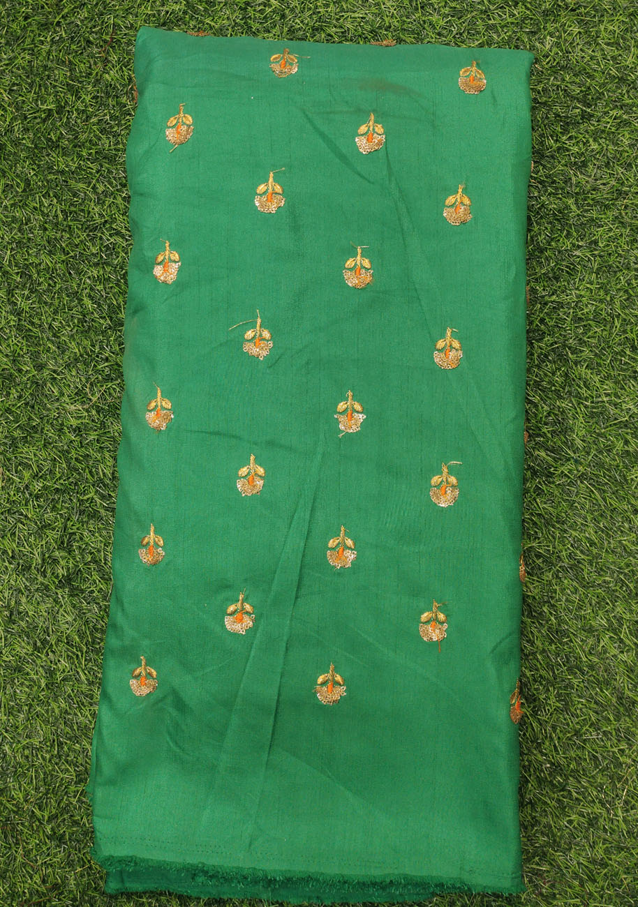 Green Silk Fabric With Silk Work