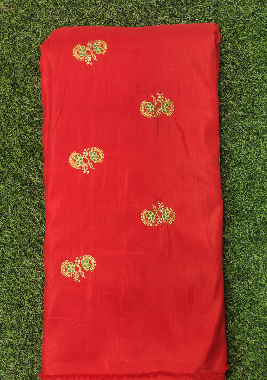 Eyecathcing Red Silk Fabric With Silk Work