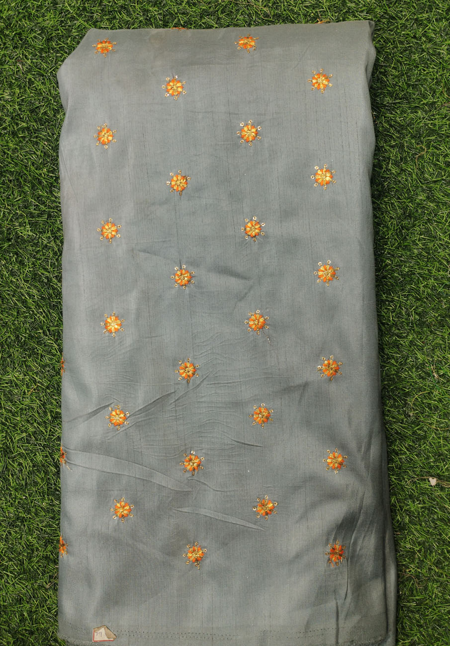 Grey Silk Fabric With Eyecatching Silk Work