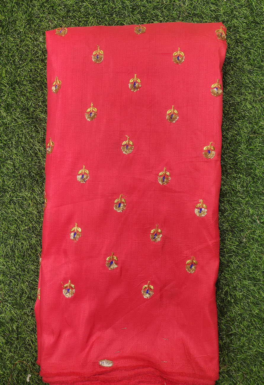 Dark Pink Silk Fabric With Silk Work