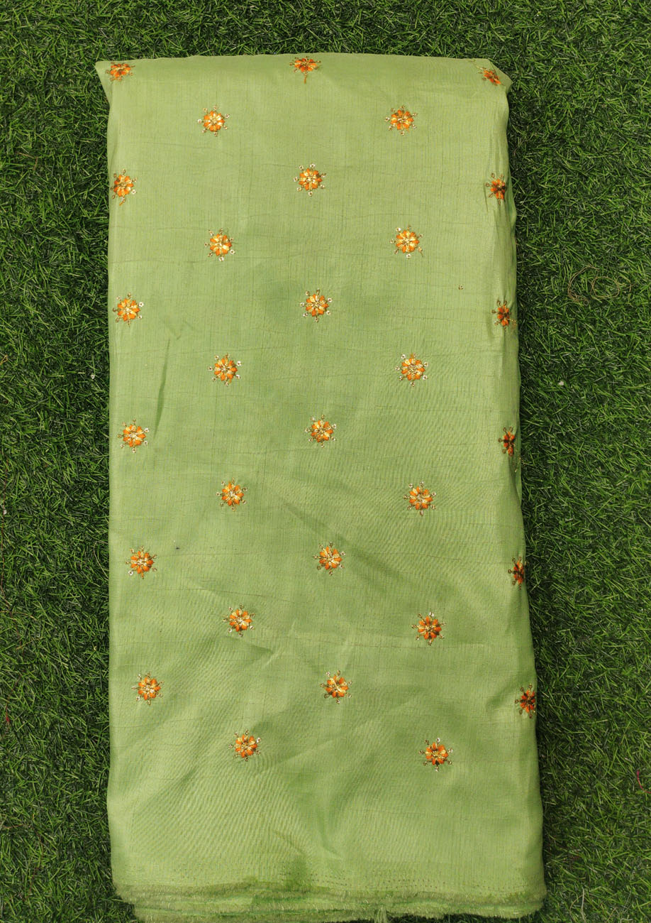 Eyecatching Light Green Silk Fabric With Silk Work