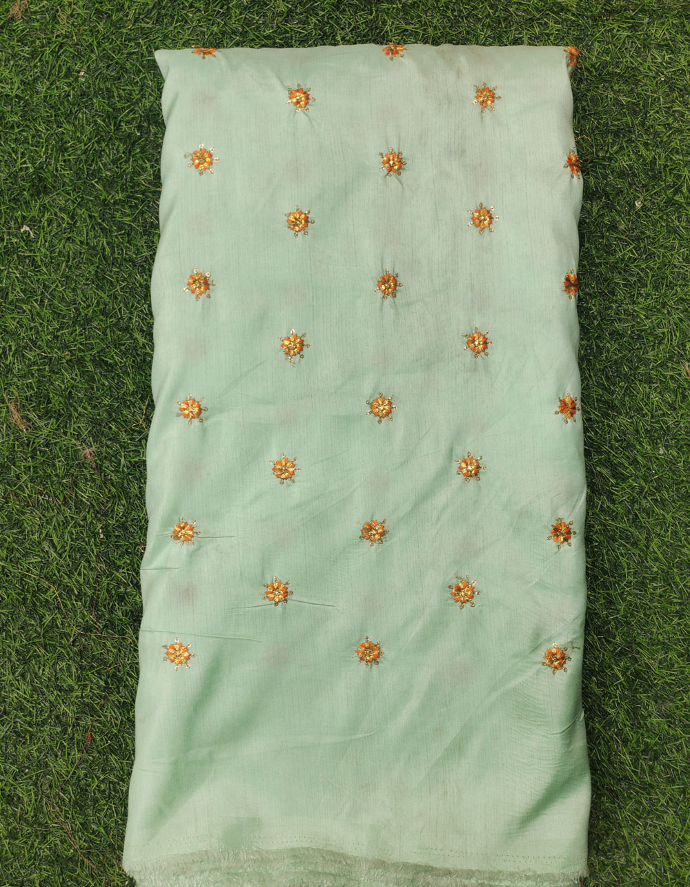 Lightning Light Green Silk Fabric With Silk Work