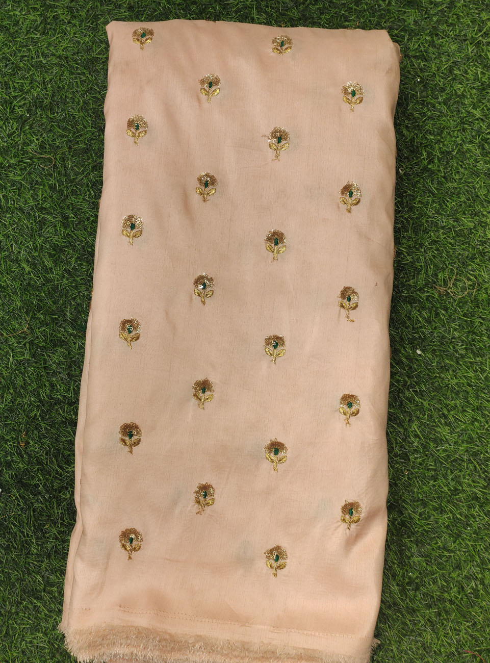 Light Brown Silk Fabric With Wondeful Silk Work