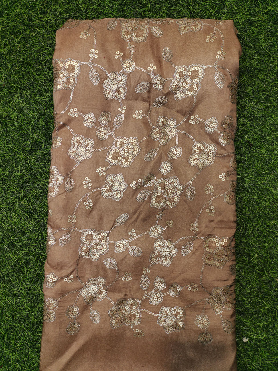 Bright Brown Upada Fabric With Upada Wiork