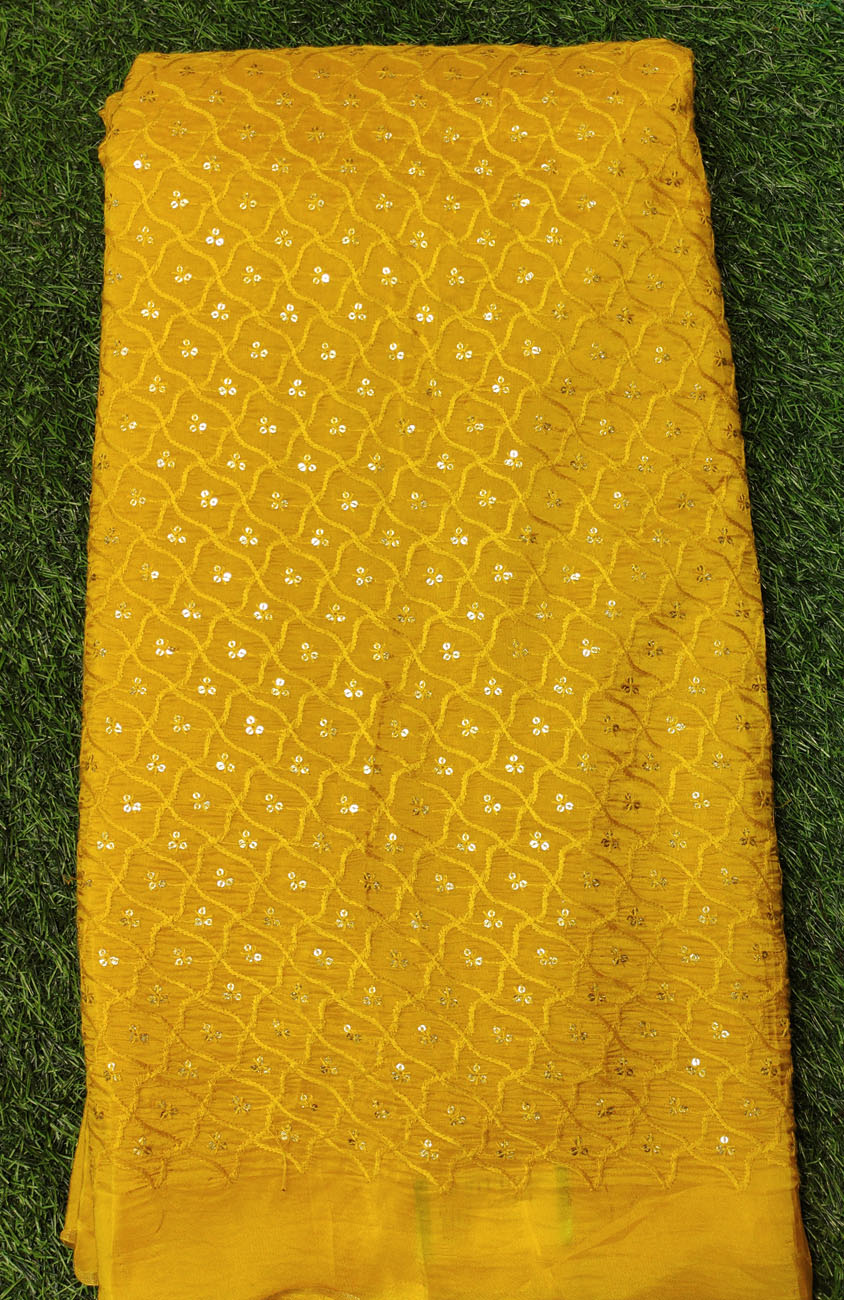 Eyecatching Tumeric Yellow Upafa Fabric With Upada Work